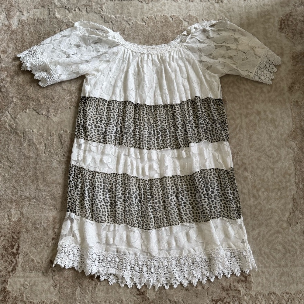 BELLAMBRA Italian crochet lace&Silk Chiffon Feminine peasant Dress cutout sleeve